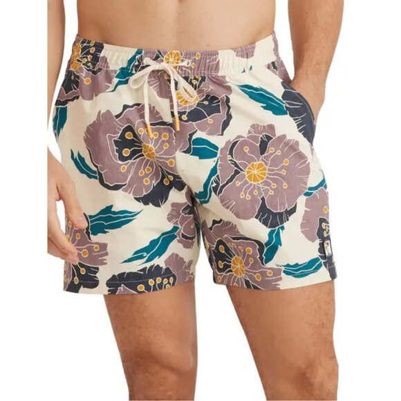 Marine Layer Purple Hibiscus Flowers Board Shorts 5” Swim Trunks - 35741